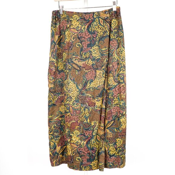 Elliot Lauren Wrap Skirt 10 Womens VTG Floral Abstract Brown Yellow Purple USA - Picture 1 of 7